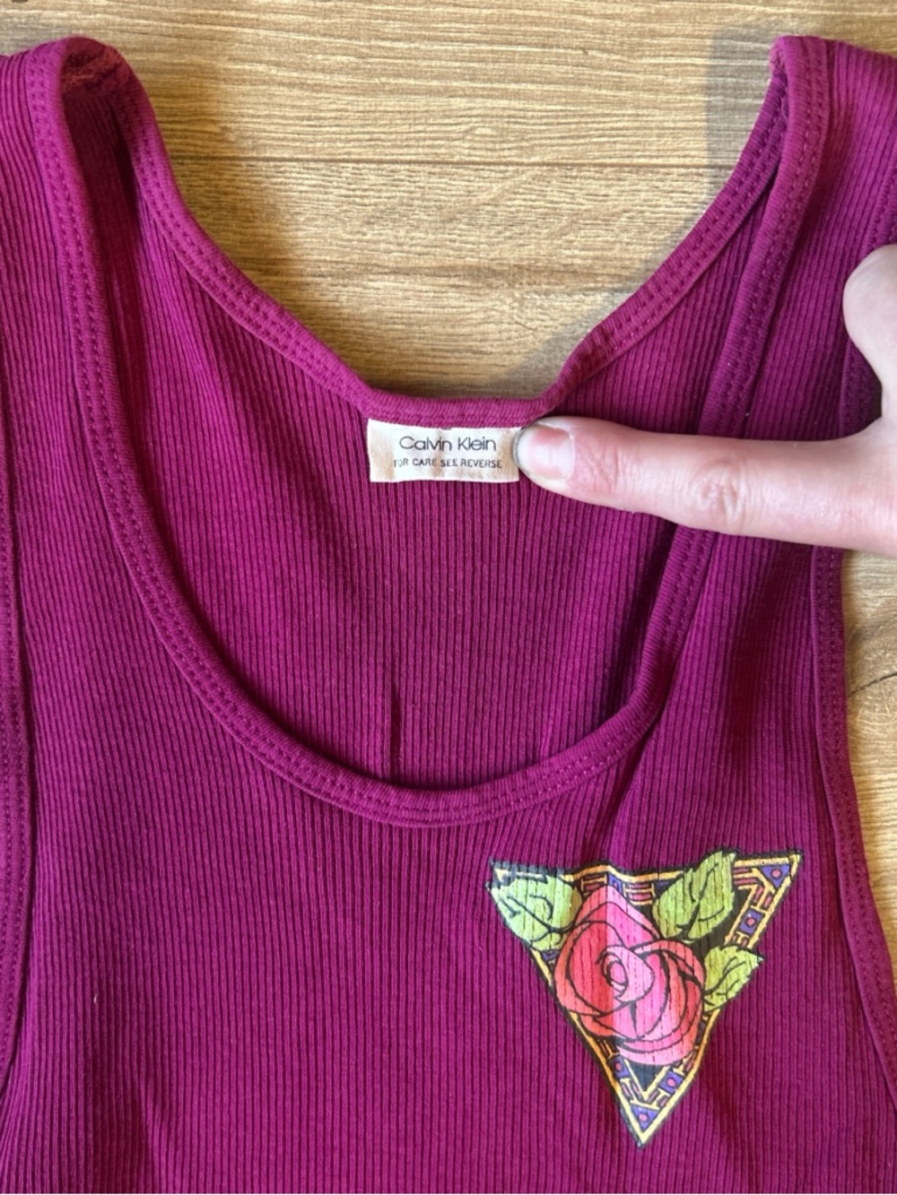 Calvin Klein Magenta Ribbed Tank with Rose Patch